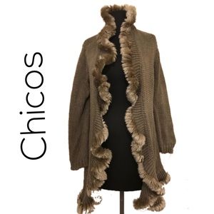 Chico’s Fur Trimmed Sweater Chico’s Size 1